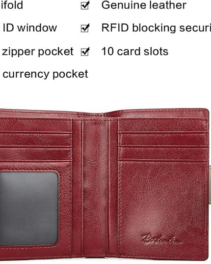 BOSTANTEN Women Leather Wallet RFID Blocking Small Bifold Zipper Pocket Wallet Card Case Purse with ID Window
