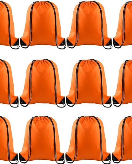 KUUQA 12 Pcs Drawstring Backpack Bags Bulk Orange Drawstring Bag Foldable Gym Bag Sports Cinch Sack String Backpack Storage Bags for Women Men Shopping Gym Travel Sports