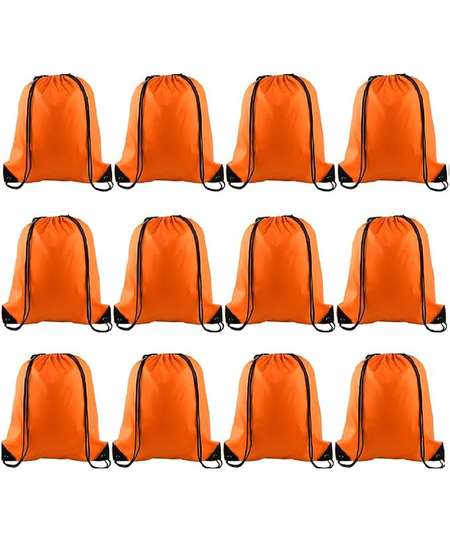KUUQA 12 Pcs Drawstring Backpack Bags Bulk Orange Drawstring Bag Foldable Gym Bag Sports Cinch Sack String Backpack Storage Bags for Women Men Shopping Gym Travel Sports