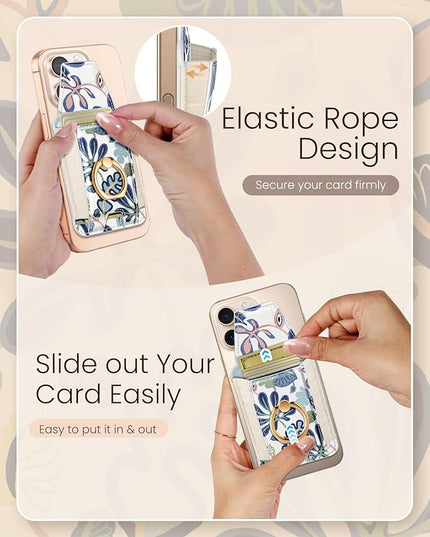 Shorogyt Compatible with Magsafe Wallet with Grip Magnetic Card Holder - Cute Phone Wallets with Ring Stand for iPhone 17/16/15/14/13/12 Series for Women Girls Abstract Design, Fit 7 Cards