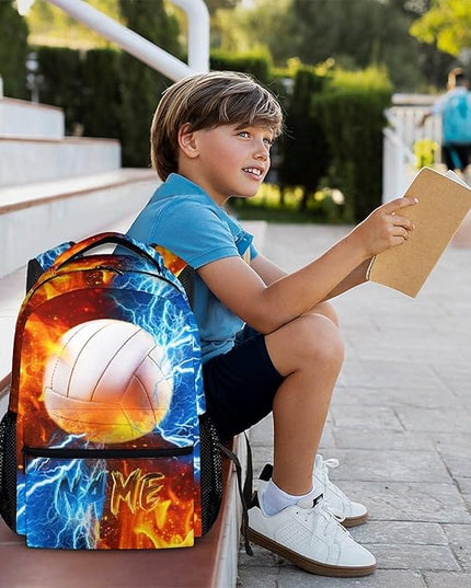 Boys Backpack for Kids Personalized Volleyball Schoolbag for Elementary Middle Primary, 17 Inch Durable Lightweight Bookbag