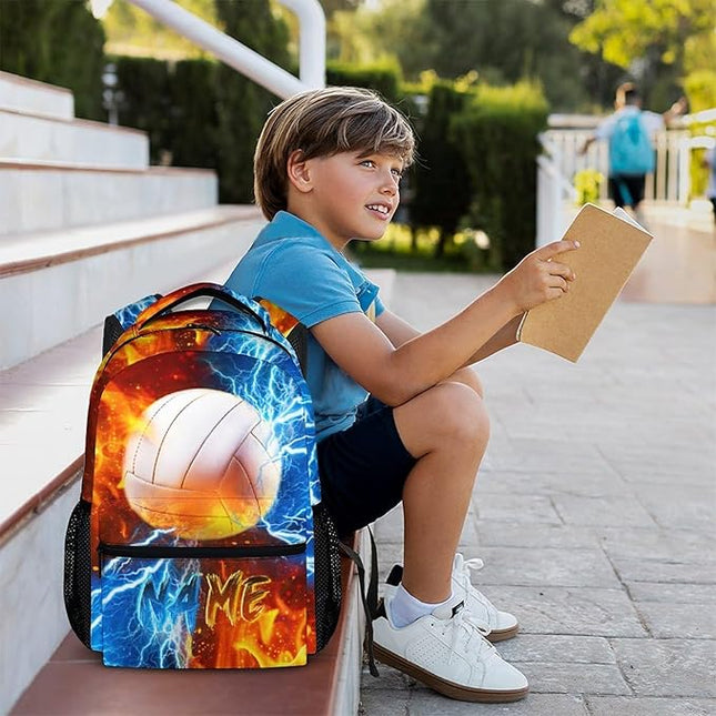 Boys Backpack for Kids Personalized Volleyball Schoolbag for Elementary Middle Primary, 17 Inch Durable Lightweight Bookbag
