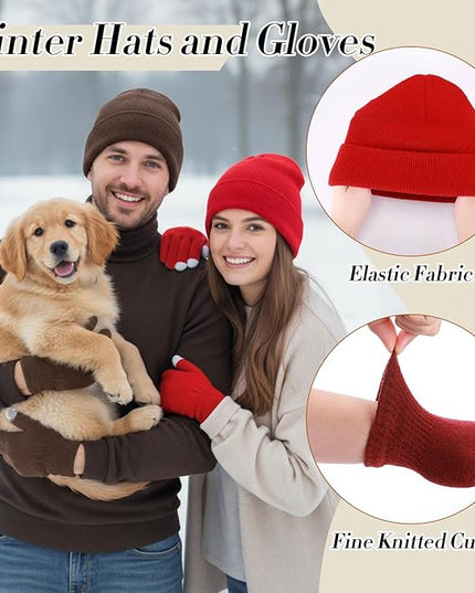 Suhine Bulk Winter Hats and Gloves Set Warm Beanie Gloves Pack Homeless Supplies for Cold Weather Charity