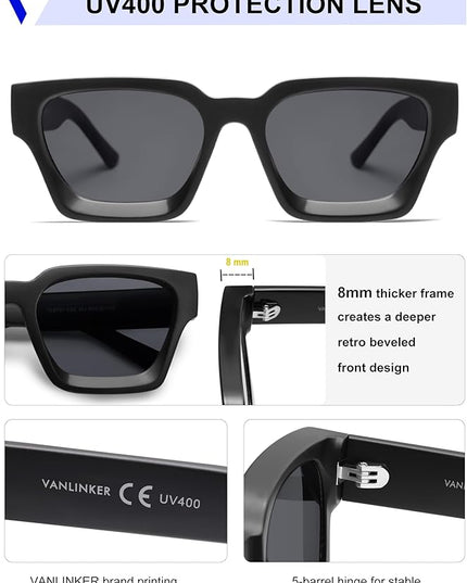 VANLINKER Thick Square Sunglasses for Men Women Retro Chunky Rectangle Shades UV400 Protection VL9731