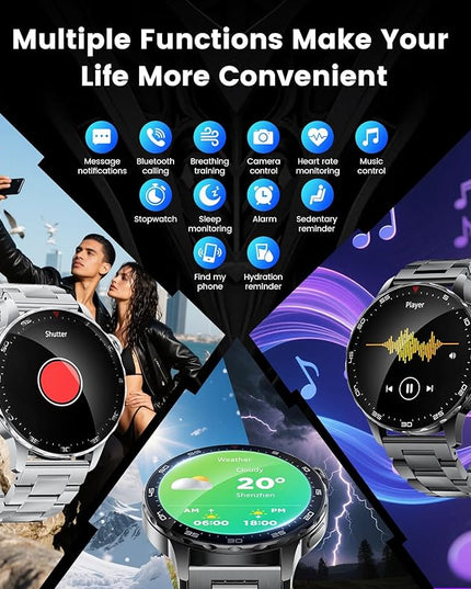 Smartwatch for Men with Compatible Android iOS,1.43" AMOLED Display Screen Bluetooth Calling Fitness Tracker with 100+ Sports Modes, Heart Rate & SPO₂ Monitor, P68 Waterproof, 2 Bands Included