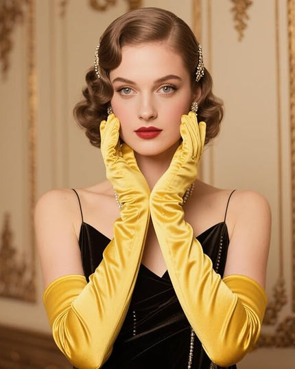 THARAHT Women Long Gloves with Satin Elbow Length for 1920s Opera Tea Party Costumes Bridal Evening Dress