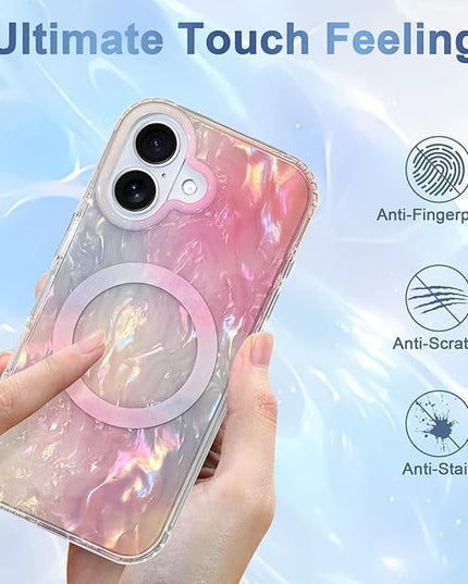 Cute Case for iPhone 17 Case for Women Girls [Compatible with Magsafe] with Translucent Pearl Pattern Design, Aesthetic Girly Magnetic Protective Phone Cover, Pink