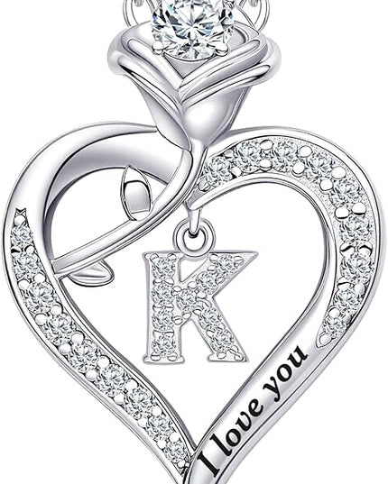Rose Heart Pendant Necklace Gifts for Wife, Engraved 'I love you' Gift for Wife Girlfriend, Anniversary Birthday Eternity Jewelry Present for Women, Moissanite Necklace Gift for Her