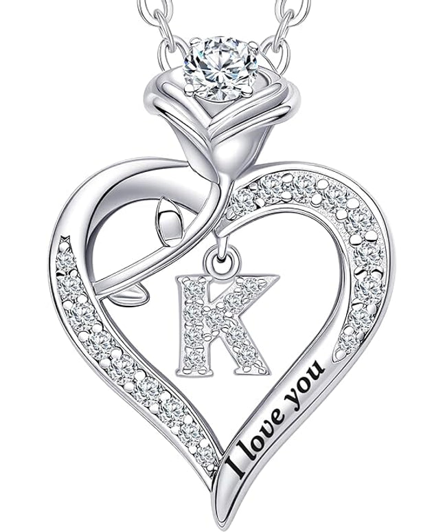 Rose Heart Pendant Necklace Gifts for Wife, Engraved 'I love you' Gift for Wife Girlfriend, Anniversary Birthday Eternity Jewelry Present for Women, Moissanite Necklace Gift for Her