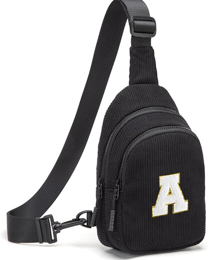 Viverte Small Corduroy Sling Bag Initial Crossbody Bag Fanny Pack for Girls Personalized Birthday Gifts for Teen Girls Gifts