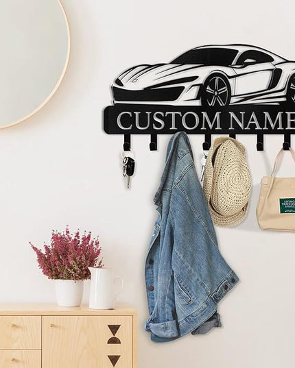 Dyoart Personalized Key Holder Wall Mount - Custom Key Rack Wall Mount with Hooks, Metal Key Rack Organizer, Car Design Key Hanger, Coat Rack, Wall Mounted Decor for Entryway, Front Door, Office