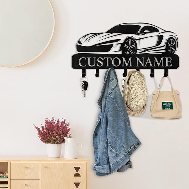 Dyoart Personalized Key Holder Wall Mount - Custom Key Rack Wall Mount with Hooks, Metal Key Rack Organizer, Car Design Key Hanger, Coat Rack, Wall Mounted Decor for Entryway, Front Door, Office