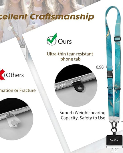 Phone Lanyard Crossbody, Blue Marble Cell Phone Strap for Around The Neck Adjustable, Anti Theft Cute Lanyard for iPhone Case ID Holder Keys Accessories Travel Essential