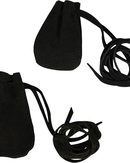 Mythrojan Small Trinket Pouches Set of 2, Suede Leather Drawstring Coin & Dice Bags for LARP, SCA, Viking & Medieval Events Color : Black