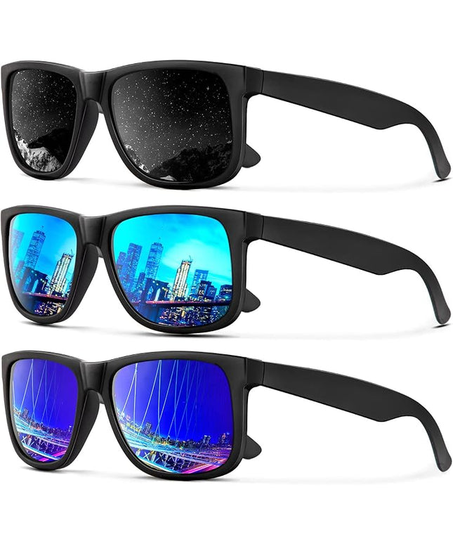 KALIYADI Sunglasses Men Polarized Sun glasses for Mens Womens Classic Matte Black Frame UV Protection 3pack