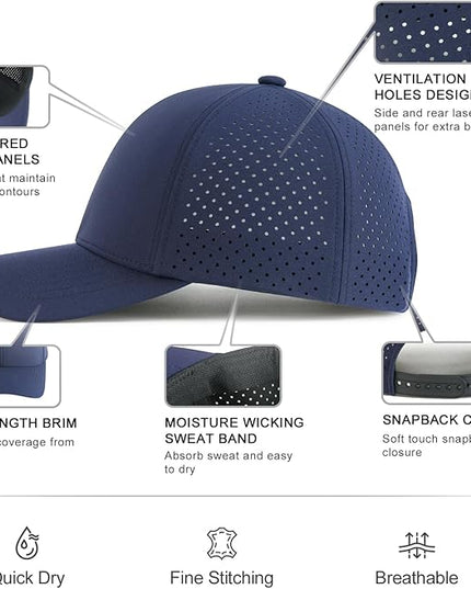 VOBOOM Men Quick Dry Baseball Cap Laser Cut Mesh Ball Curved Brim Snapback Hat