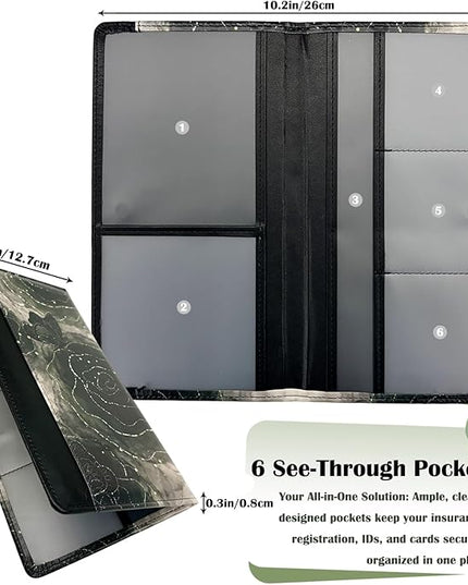 Car Registration and Insurance Holder with Magnetic Closure, Universal Document Organizer for License, Insurance Cards & Glove Box Storage (Butterfly Rose-Black)