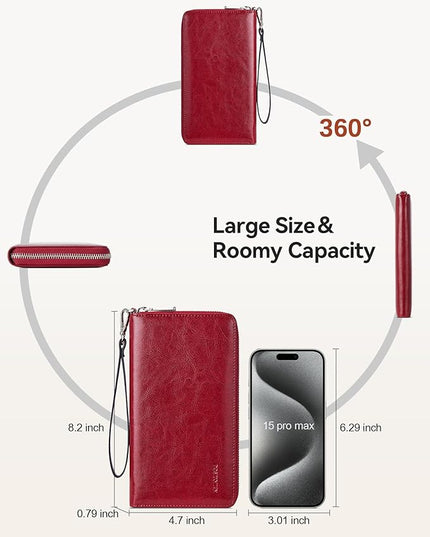 BOSTANTEN Leather Wallet for Women RFID Blocking Zip Around Credit Cards Holder Phone Clutch
