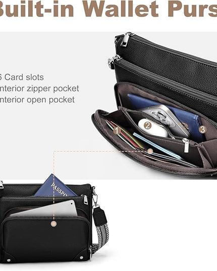 Anti-Theft Crossbody Purse for Women, Crossbody Shoulder Bag with Built-in Wallet & RFID Blocking for Travel Workout