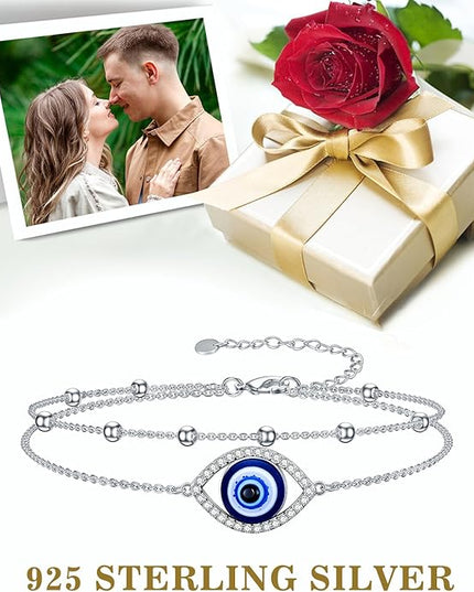 Dorunmo 925 Sterling Silver Infinity Heart Cross Circle Evil Eye Anklet Bracelets for Women Mother's Day Jewelry for Wife Girlfriend Mom Her