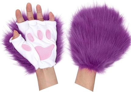 HAOAN Wolf Paw Gloves Faux Fur Cat Fingerless Mittens Winter Warm Cosplay Halloween Fancy Party Costume Accessories
