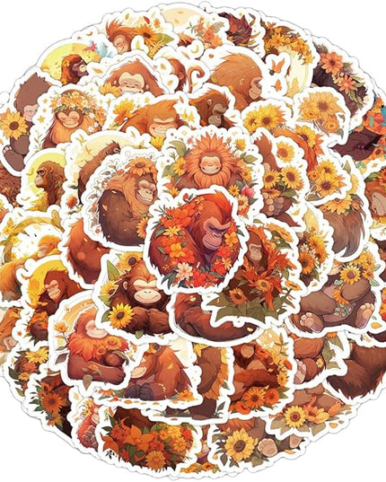 Lovely Orangutan Vinyl Stickers, 50 PCS Waterproof Orangutan Animal Decals for Laptops, Scrapbooking, Journals, Water Bottles, Phones, Notebooks & DIY Decor