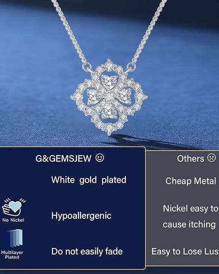 G&GEMSJEW Heart Necklaces for Women, 1-2 Carats Moissanite, 18K White Gold-Plated 925 Sterling Silver Round Brilliant Cut Moissanite Imitation Diamond Necklaces, Jewelry Gifts for Christmas Valentine's Day,Anniversary Present for Wife Women