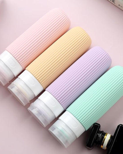 Travel Bottles for Toiletries, Tsa Approved 3oz Portable Travel Bottles, BPA Free Leak Proof Squeezable Silicone Travel Size Containers, Travel Accessories with Clear Toiletry Bag (4 Pack)