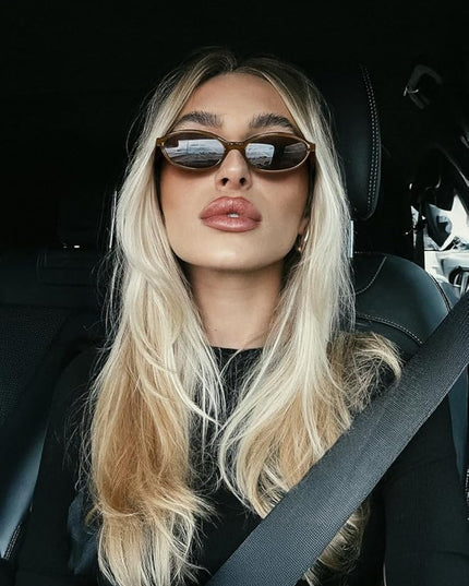 FEISEDY Retro Oval Cat Eye Sunglasses for Women 90s Narrow Lightweight Shades Y2k Trendy Sunnies B0257