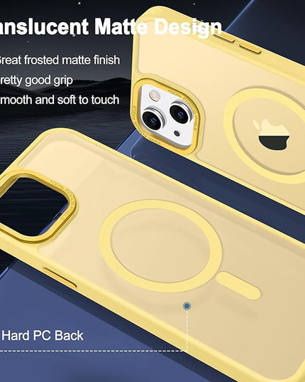 Hython Case for iPhone 15 Plus Case Magnetic Translucent Matte Phone Cases 6.7" [Compatible with MagSafe] Thin Slim Fit Shockproof Bumper Hard Protective Cover for Women Men Girls, Frosted Yellow