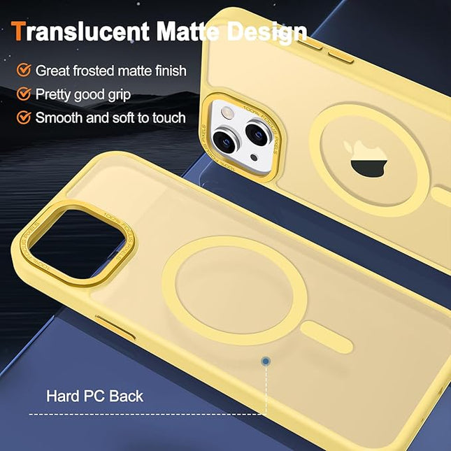 Hython Case for iPhone 15 Plus Case Magnetic Translucent Matte Phone Cases 6.7" [Compatible with MagSafe] Thin Slim Fit Shockproof Bumper Hard Protective Cover for Women Men Girls, Frosted Yellow