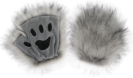 HAOAN Wolf Paw Gloves Faux Fur Cat Fingerless Mittens Winter Warm Cosplay Halloween Fancy Party Costume Accessories