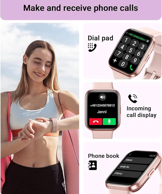 Tensky Smart Watch for Women Android & iPhone, Alexa Built-in, 1.8" Touch Screen Fitness Tracker with Answer/Make Calls, 3ATM Waterproof Heart Rate/Sleep/SpO2 Monitor, Pedometer, 100+ Sport Modes