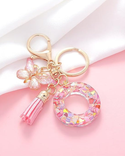 Fashion Alphabet Initial Letter Keychain Tassel Butterfly Pendant Key Ring for Purse Handbags Women Girl