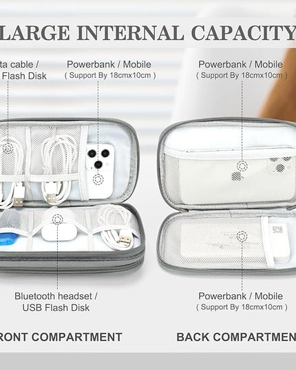 FYY Electronic Organizer, Travel Cable Organizer Bag Pouch Electronic Accessories Carry Case Portable Waterproof Double Layers Storage Bag for Cable, Cord, Charger, Phone, Medium Size, Dark Grey