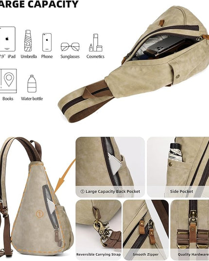 KL928 PU Leather Sling Bag - Small Crossbody Backpack Shoulder Casual Daypack Rucksack for Men Women