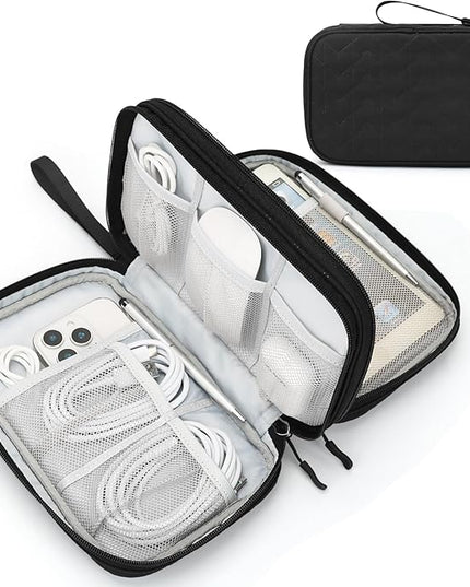 FYY Electronic Organizer, Large Travel Cable Organizer Bag Pouch Electronic Accessories Carry Case Portable Waterproof Double Layers All-in-One Storage Bag for Cable, Cord, Charger, Pattern Black