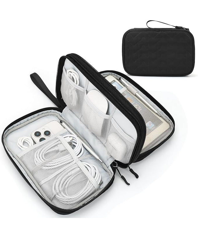 FYY Electronic Organizer, Large Travel Cable Organizer Bag Pouch Electronic Accessories Carry Case Portable Waterproof Double Layers All-in-One Storage Bag for Cable, Cord, Charger, Pattern Black