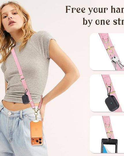 WEZEBEL Pink Crossbody Strap for Cell Phone, Adjustable Nylon Lanyard & Accessory Kit for iPhone– Soft & Stylish Phone Necklace for Everyday Carry