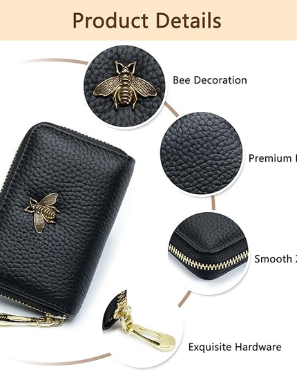 imeetu RFID Credit Card Holder, Small Leather Zipper Card Case Wallet for Women