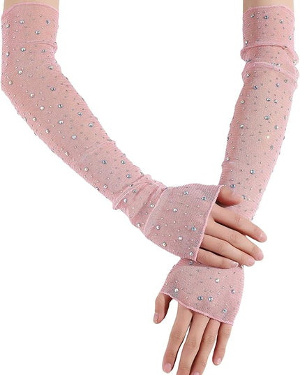 SHENHE Women's Sheer Lace Tulle Gloves Fingerless Elbow Length Arm Sleeves Mittens