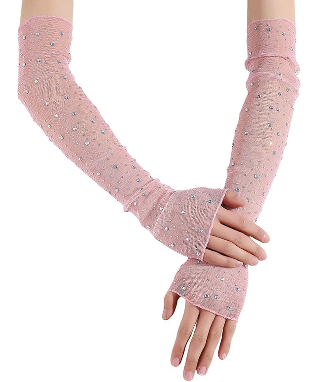 SHENHE Women's Sheer Lace Tulle Gloves Fingerless Elbow Length Arm Sleeves Mittens