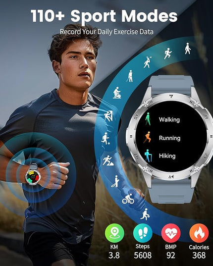 LIGE Military Smart Watch for Men iPhone Android 1.43" HD Amoled Rugged 110+ Sport Modes IP68 Waterproof Answer/Make Call Fitness Running Heart Rate Blood Pressure Health Mens Smartwatch