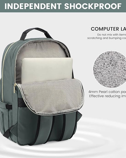 LOVEVOOK Laptop Backpack for Women 15.6 inch,Cute Womens Travel Backpack Purse,Professional Laptop Computer Bag,Waterproof Work Business College Teacher Bag Carry on Backpack with USB Port,Grass Green