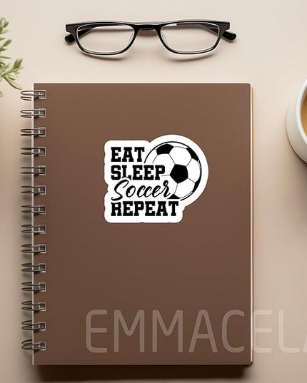 (3PCS) Soccer Stickers - Eat Sleep Soccer Repeat – Waterproof Vinyl Decal for Books, Laptops, Phones, Tumblers, Water Bottles - Sport Stickers for Soccer Players, Teams,Fans - 3" x 2.5"