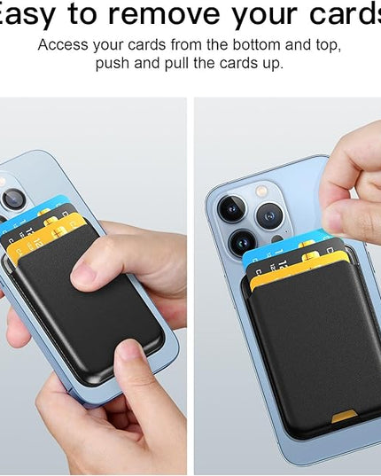 2 Pack Phone Card Holder, Premium Leather Wallet Stick on, Adhesive Credit Card Holder for Case, Sticky Wallet for Back of Cover, Android Cell Phone, iPhone, Fit 4 Cards, Black&Blue