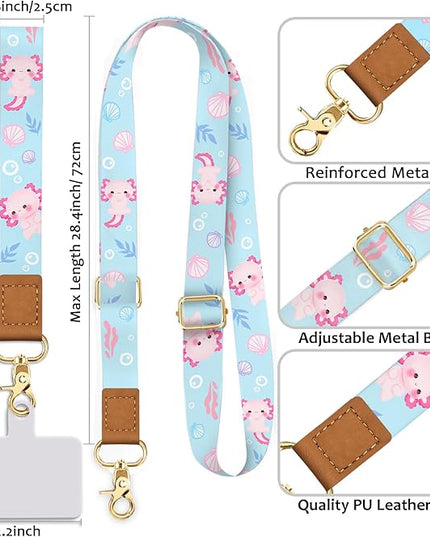 Cell Phone Lanyard Crossbody with Wrist Strap, Cute Axolotls Lanyards for around the Neck Wristlet Adjustable Strap for Keys Case ID Badges Phone Accessories