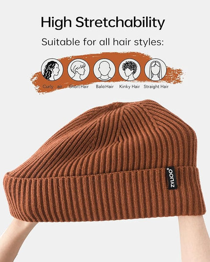 Zylioo Oversize Beanie Hats, XXL Big Size Ribbed Knit Cuffed Winter Hat for Cold Weather, Warm Skull Watch Cap