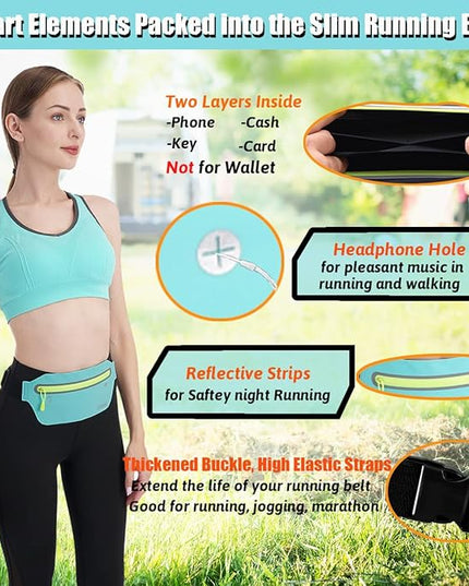 USHAKE Slim Running Belt, Ultra Light Bounce Free Waist Pouch Fitness Workout Belt Sport Waist Pack Exercise Waist Bag for Apple iPhone Samsung in Running Gym Marathon Cycling