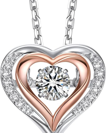 MomentWish Necklace for Women, Sparkling Gift for Her, 1Carat Moissanite Heart Pendent for Her, 925 Sterling Silver Dance Necklace for Anniversary Christmas Valentines